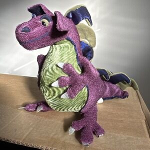 Vintage 2003 MANHATTAN TOY COMPANY Purple & Green Plush DRAGON 10"